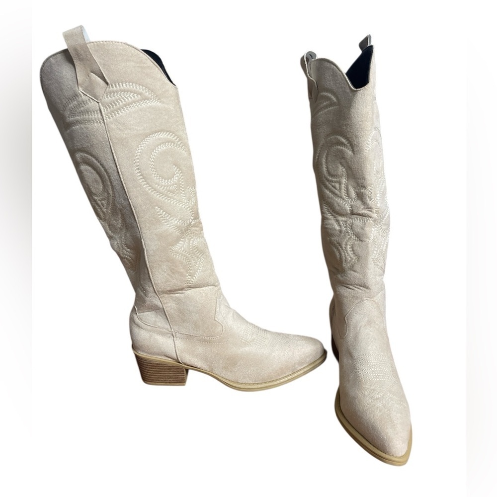 Beige Western Cowgirl Boots Women US 10 EU 41 Knee High Pointed Toe NWT